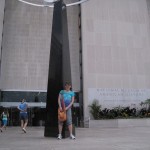 Here I am at the Smithsonian Museum of American History in Washington, D.C. where the huge flag that inspired the Star Spangled Banner is on display. On a research trip for my mystery THE STAR SPANGED SETUP (Scholastic, 2012), I spent a morning trying to figure out how thieves might be able to steal the flag and sneak it out of the museum. (Don’t worry…I didn’t actually try it!)